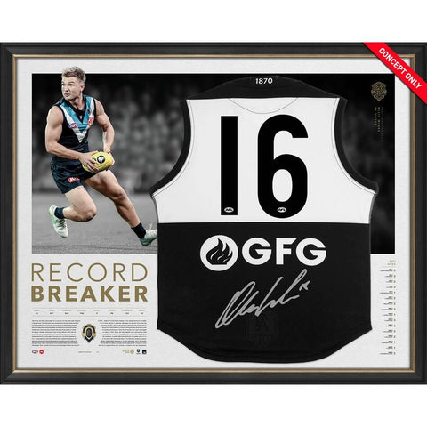 Ollie Wines 2021 Signed Official AFL Port Adelaide ICON Series Brownlow Medal Guernsey Framed - 4867