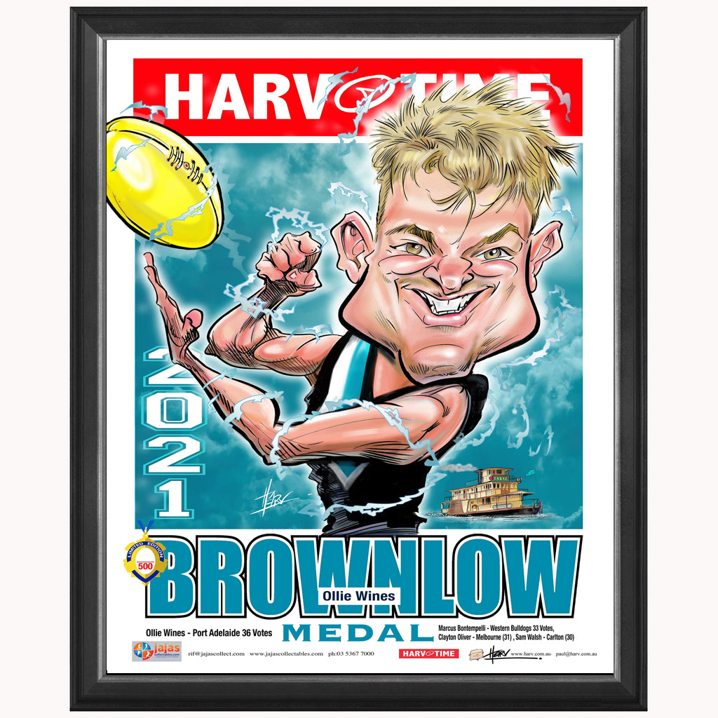 Ollie Wines 2021 Brownlow Medal Port Adelaide Harv Time Limited Edition Print Framed - 4864