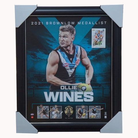 Ollie Wines 2021 Brownlow Medal Official AFL Print Framed + Signed Card - 5269