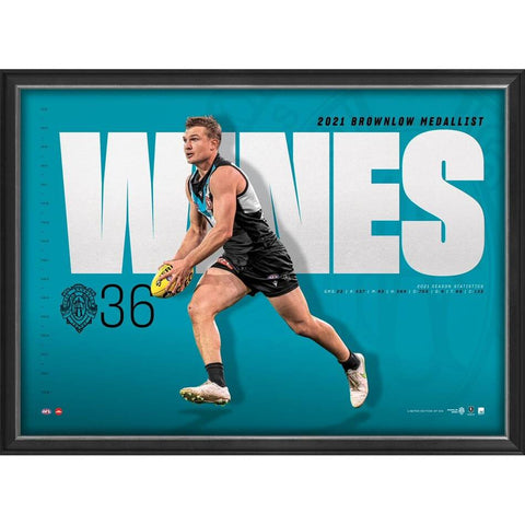 Ollie Wines 2021 Official AFL Port Adelaide Brownlow Medal Sportsprint Framed - 4860