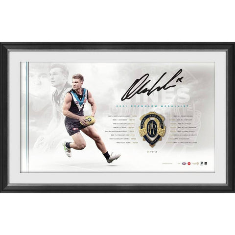 Ollie Wines 2021 Signed Official AFL Port Adelaide Brownlow Medal Lithograph Framed - 4861