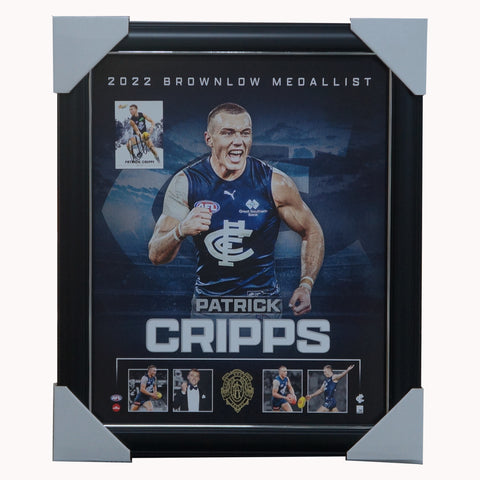 Patrick Cripps Carlton 2022 Brownlow Medal Official AFL Print Framed + Signed Card - 5385