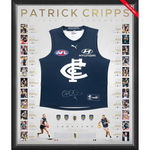 Patrick Cripps Signed Carlton Official AFL Deluxe 2022 Brownlow Jumper Framed - 5356