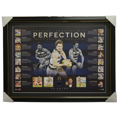 Patrick Dangerfield Signed 2016 Brownlow Medallist Afl Lithograph Framed "Perfection" - 2946