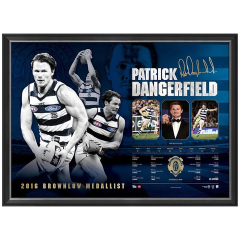 Patrick Dangerfield Signed 2016 Brownlow Medallist Geelong Print Framed 35 Votes - 2944