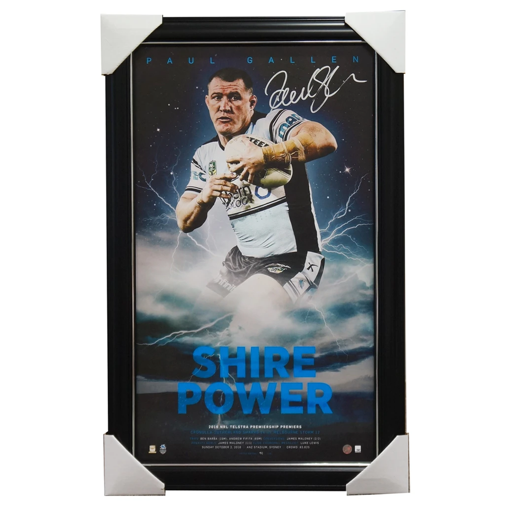 Paul Gallen Signed 2016 Nrl Premiers Cronulla Sharks Signed Lithograph Framed Shire Power - 2969