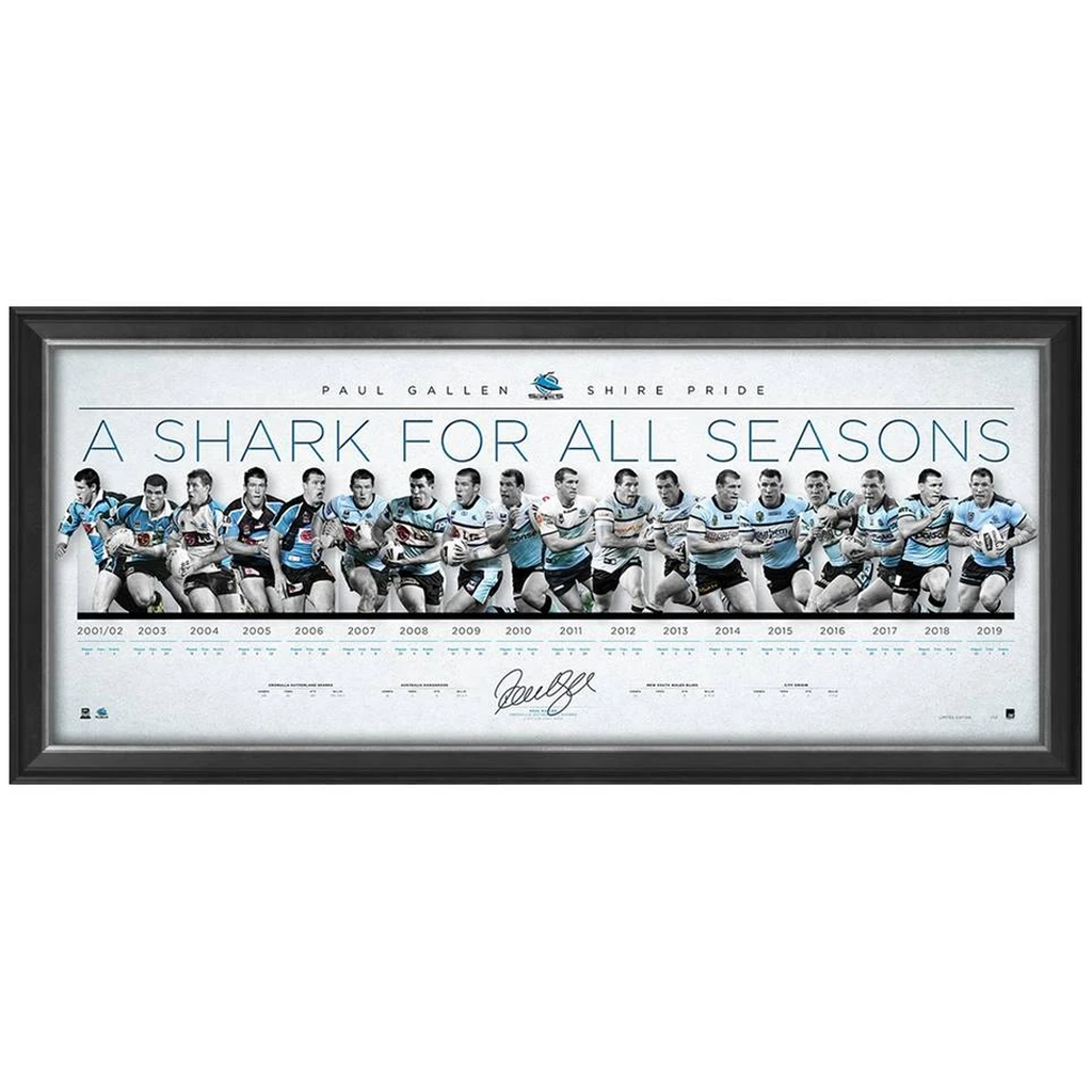 Paul Gallen Signed a Shark for All Seasons Cronulla Sharks Official Nrl Retirement Lithograph Framed - 3771