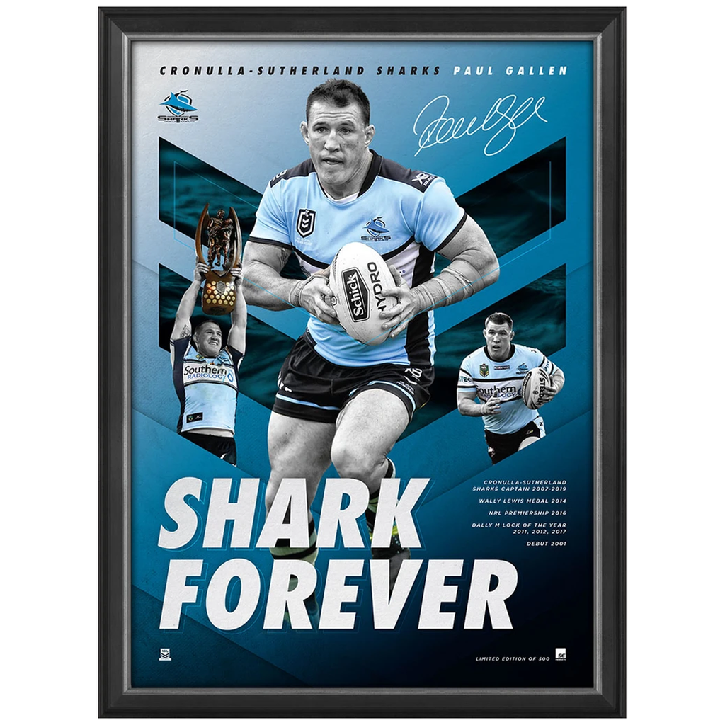 Paul Gallen Signed Cronulla Sharks Official Nrl Print Framed "Shark Forever" - 3774