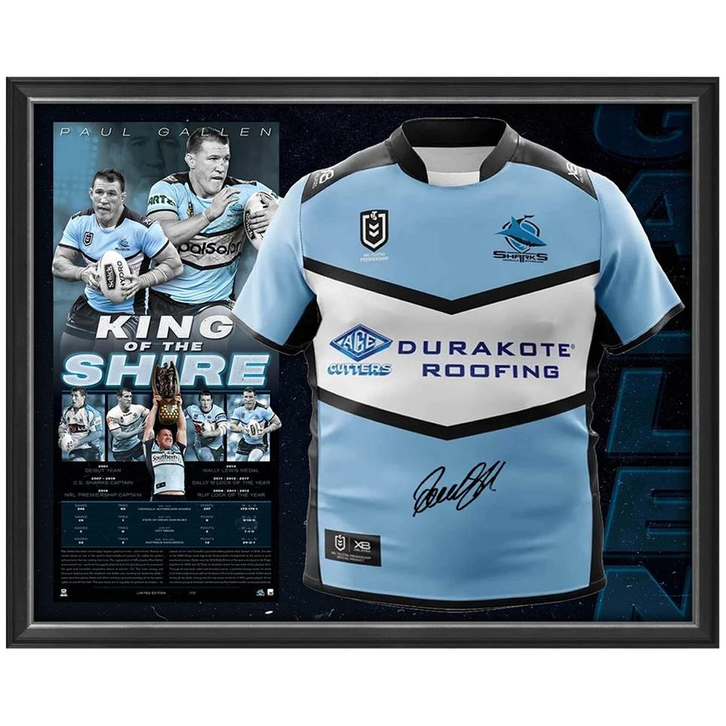 Paul Gallen Signed King of the Shire Cronulla Sharks Official Nrl Retirement Jersey Framed - 3770