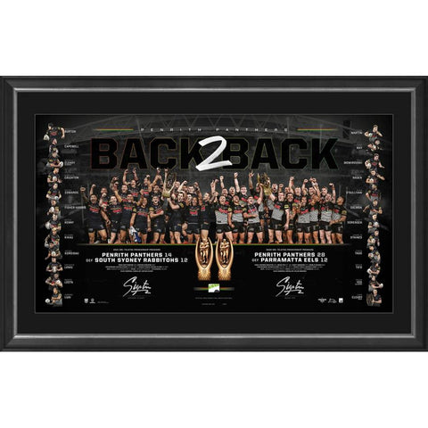 Penrith Panthers Signed 2022 NRL Premiers Official Dual Lithograph Framed - 5304