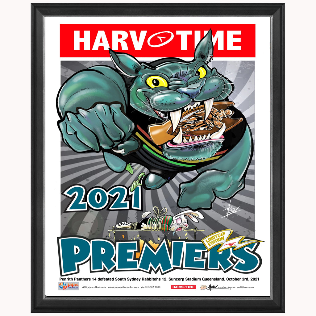 Penrith Panthers 2021 NRL Premiers L/E Harv Time Print Framed – 4899