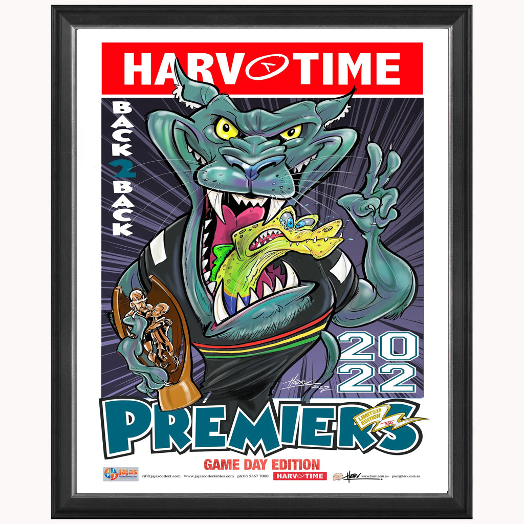 Penrith Panthers 2022 NRL Premiers Game Day Limited Edition Harv Time Print Framed – 5301