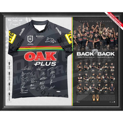 PRE-ORDER PENRITH PANTHERS 2022 PREMIERS TEAM SIGNED JERSEY FRAMED - 5296