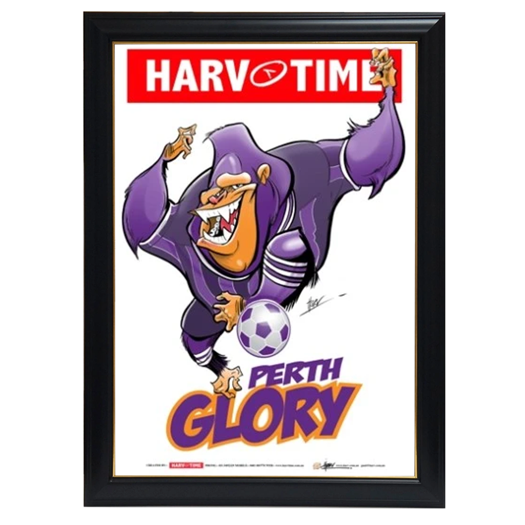 Perth Glory, a-league Mascot Harv Time Print Framed - 4181