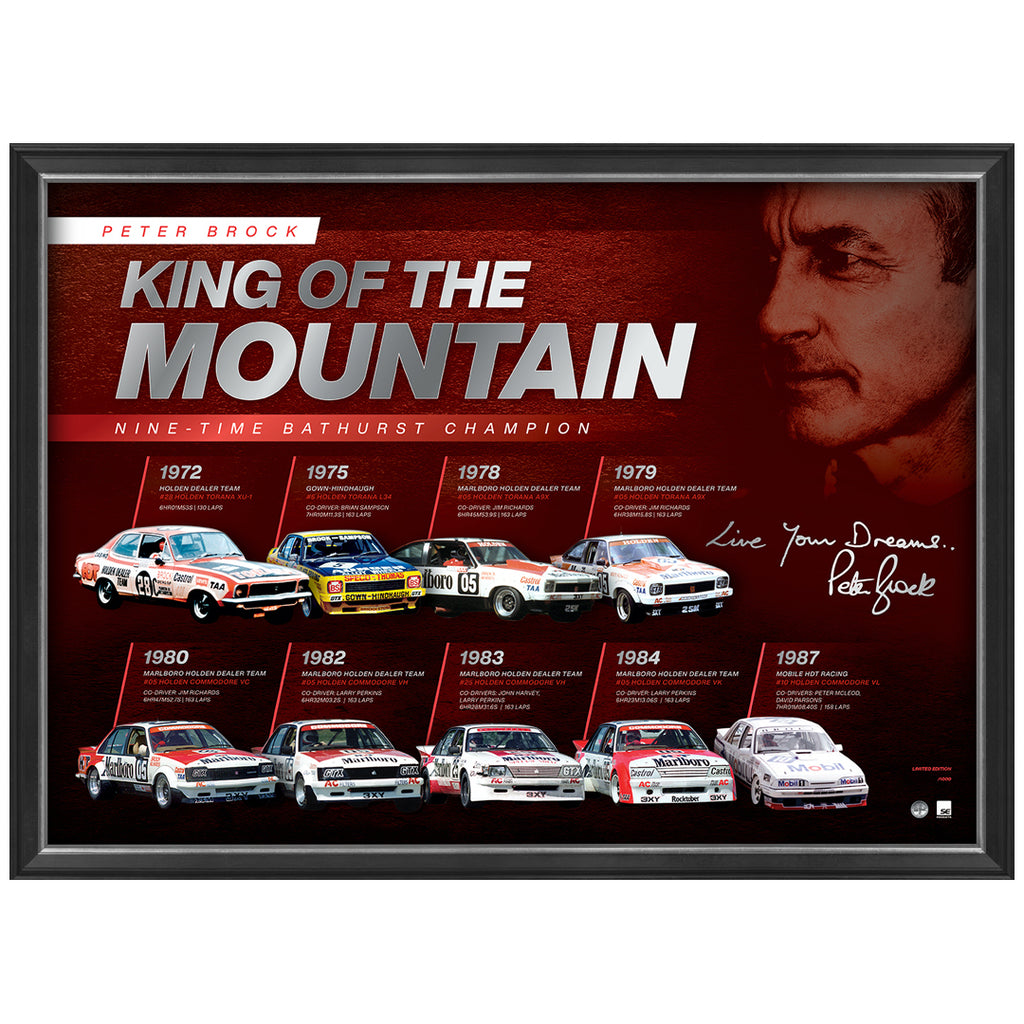 Peter Brock Signed Official Print Framed 9 X Bathurst Champion King of the Mountain - 4545