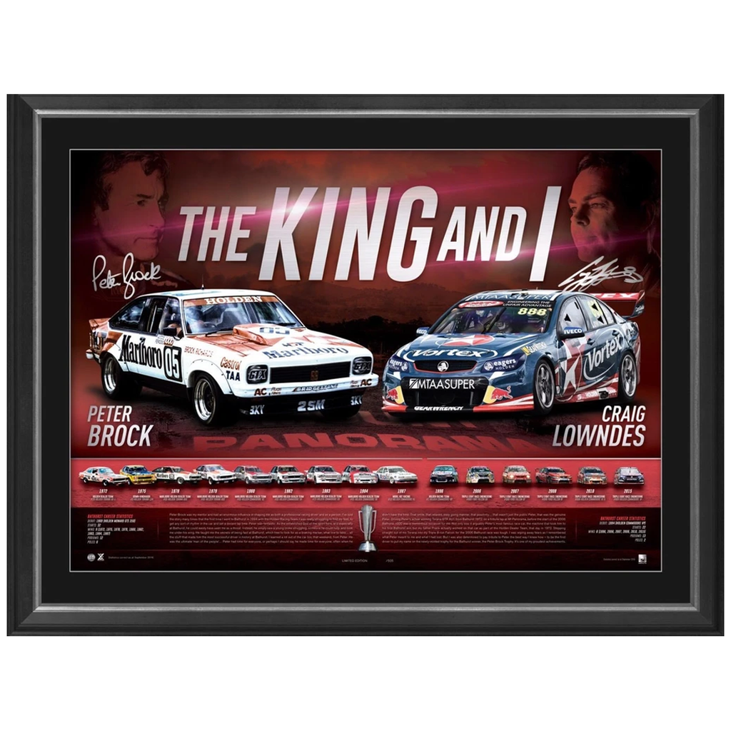 Peter Brock & Craig Lowndes Signed "the King & I" V8 Racing Official Print Framed - 2760 Express