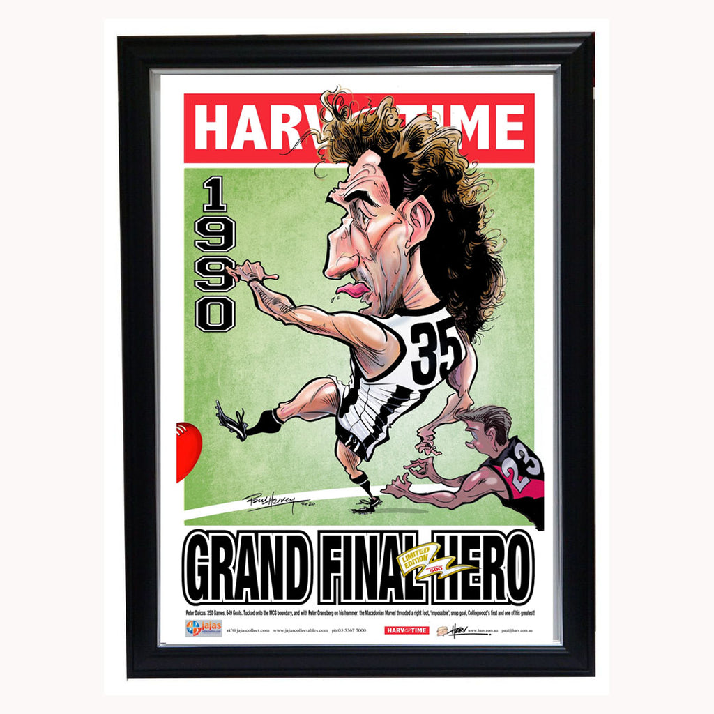 Peter Daicos 1990 Grand Final Hero Original Collingwood Magpies Premiers, Harv Time Print Framed - 4555