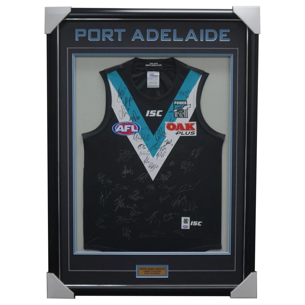 Port Adelaide 2018 Signed Official Afl Team Jumper Framed Boak Wines Watts + Coa - 3406