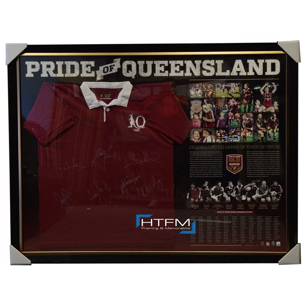 Pride of Queensland State of Origin Captains Signed Jersey Framed x 7 Signatures - 1068
