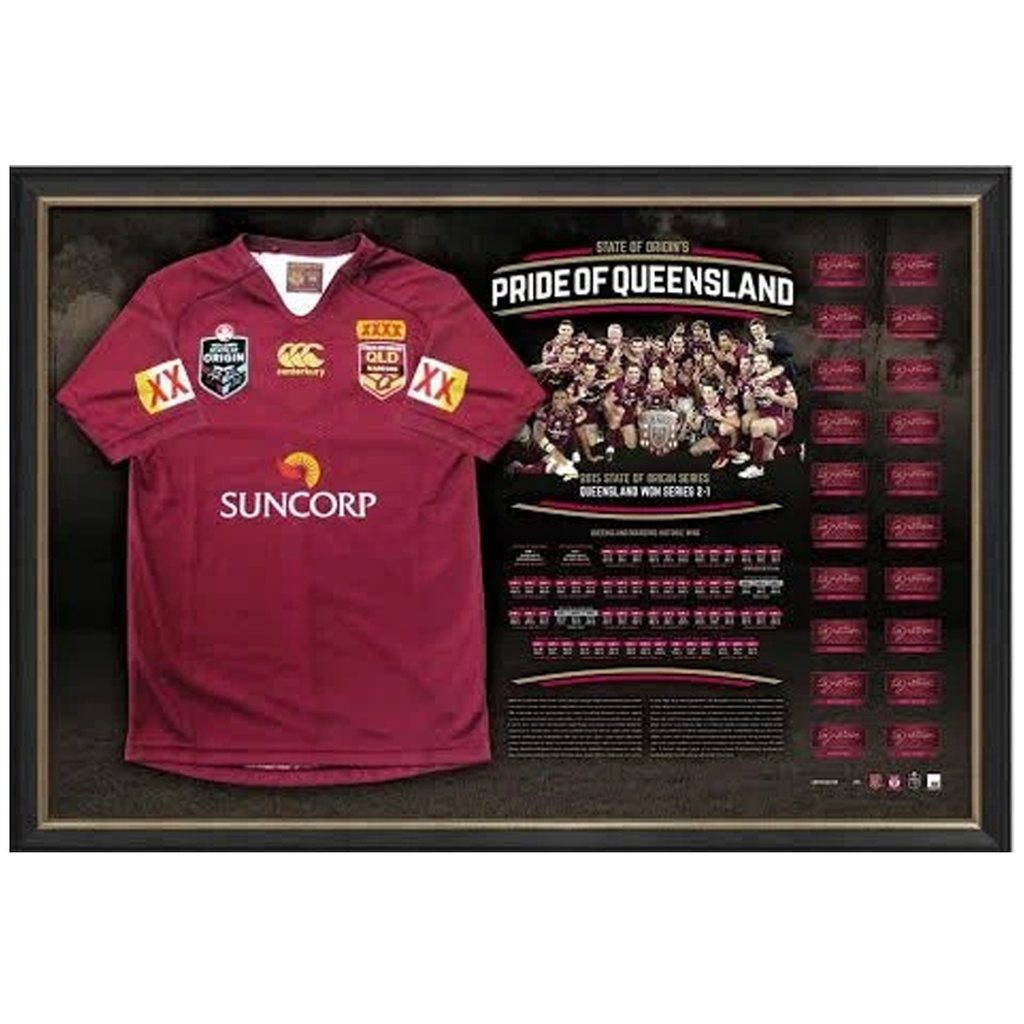 Queensland 2015 Signed Team Official State of Origin Champions Jersey Framed - 2508