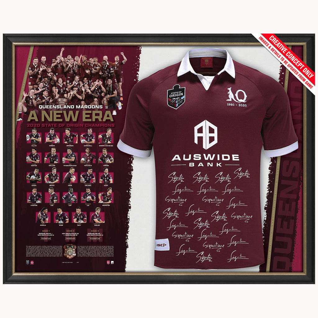 Queensland Maroons Signed 2020 State of Origin Official Champions Team Guernsey Framed - 4590