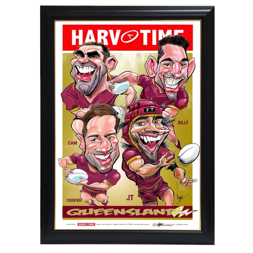 Queensland Maroons Fab 4, Harv Time Print Framed - 4239