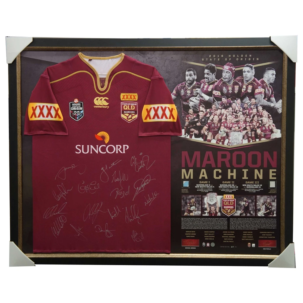 Queensland Maroons Signed 2016 Signed Official Team Jersey Framed Maroon Machine Cronk Smith - 2911 on Sale Now