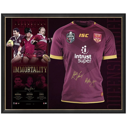 Queensland Signed Official Nrl Immortals Jersey Framed Wally Lewis Mal Meninga Beetson - 3564