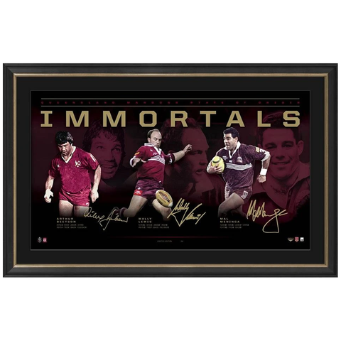 Queensland Signed Official Nrl Immortals Print Framed Wally Lewis Mal Meninga Beetson - 3565