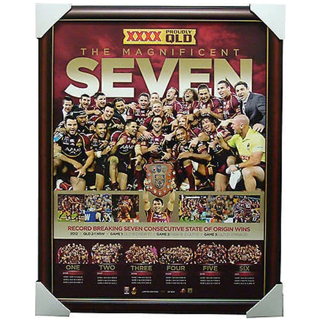 Queensland State of Origin the Magnificent 7 Limited Edition Print Framed Nrl - 2716