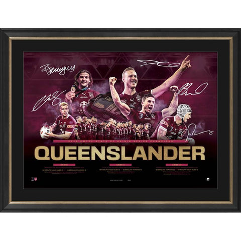 Queensland Maroons Signed State of Origin Official Champions Lithograph Framed - 5214