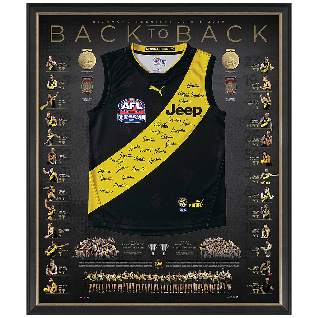 Richmond 2019/20 Back-to-Back Deluxe Signed Official Premiers Guernsey Framed - 4670