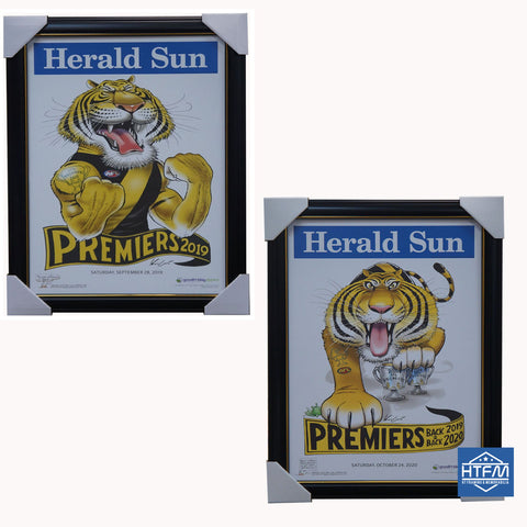 2019 & 2020 Afl Premiers Richmond Tigers Mark Knight Herald Sun Print Framed Package - 4692