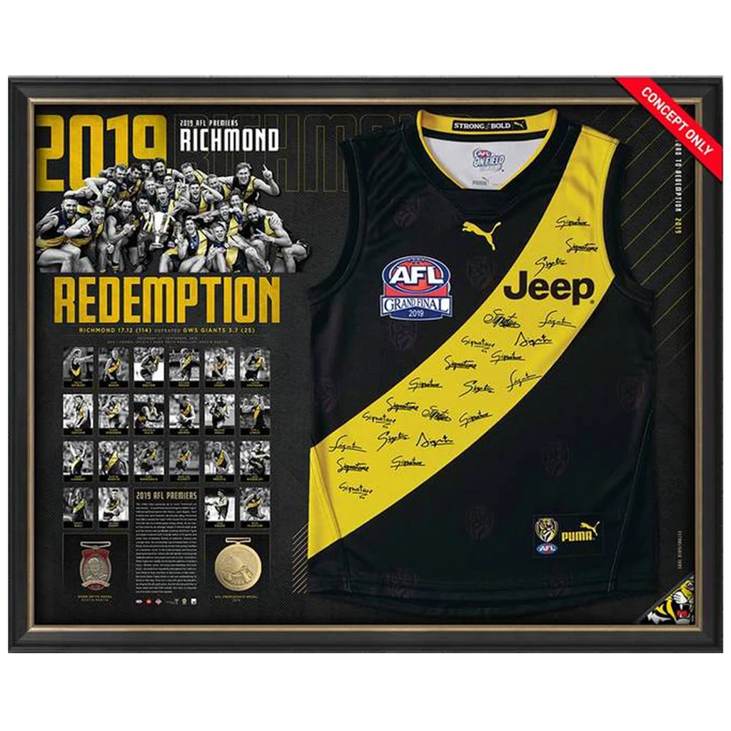 Richmond 2019 Premiers Official Afl Team Signed Guernsey Framed "Redemption" in Stock Now - 3805