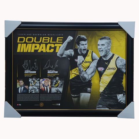 Dustin Martin & Trent Cotchin Richmond Double Impact Dual Signed AFL Brownlow Print Framed - 5052