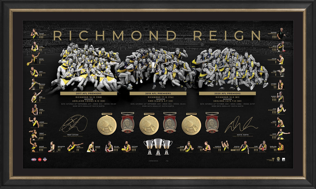 Richmond Premiers Dual Signed Official AFL Deluxe Lithograph Framed Richmond Reign - 5051