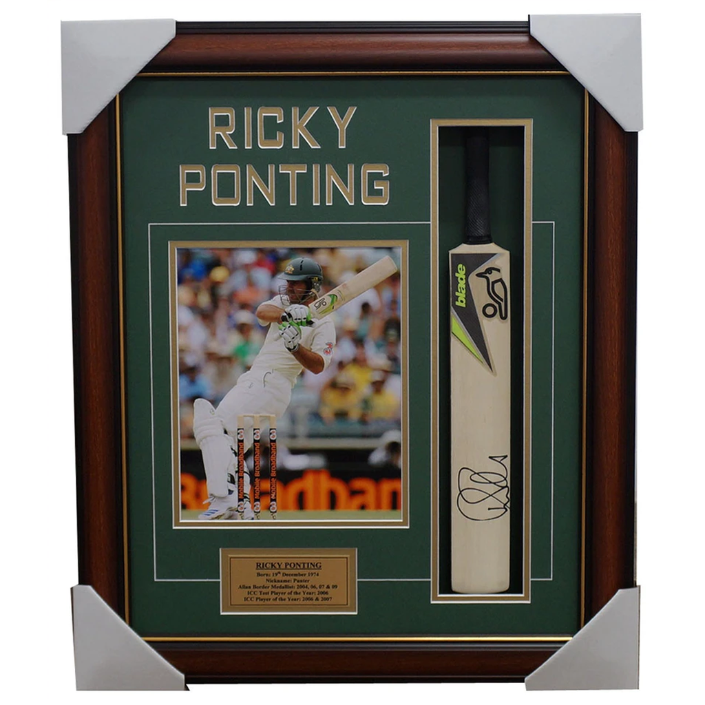 Ricky Ponting Australia Cricket Signed Mini Bat Collage Framed - 1356