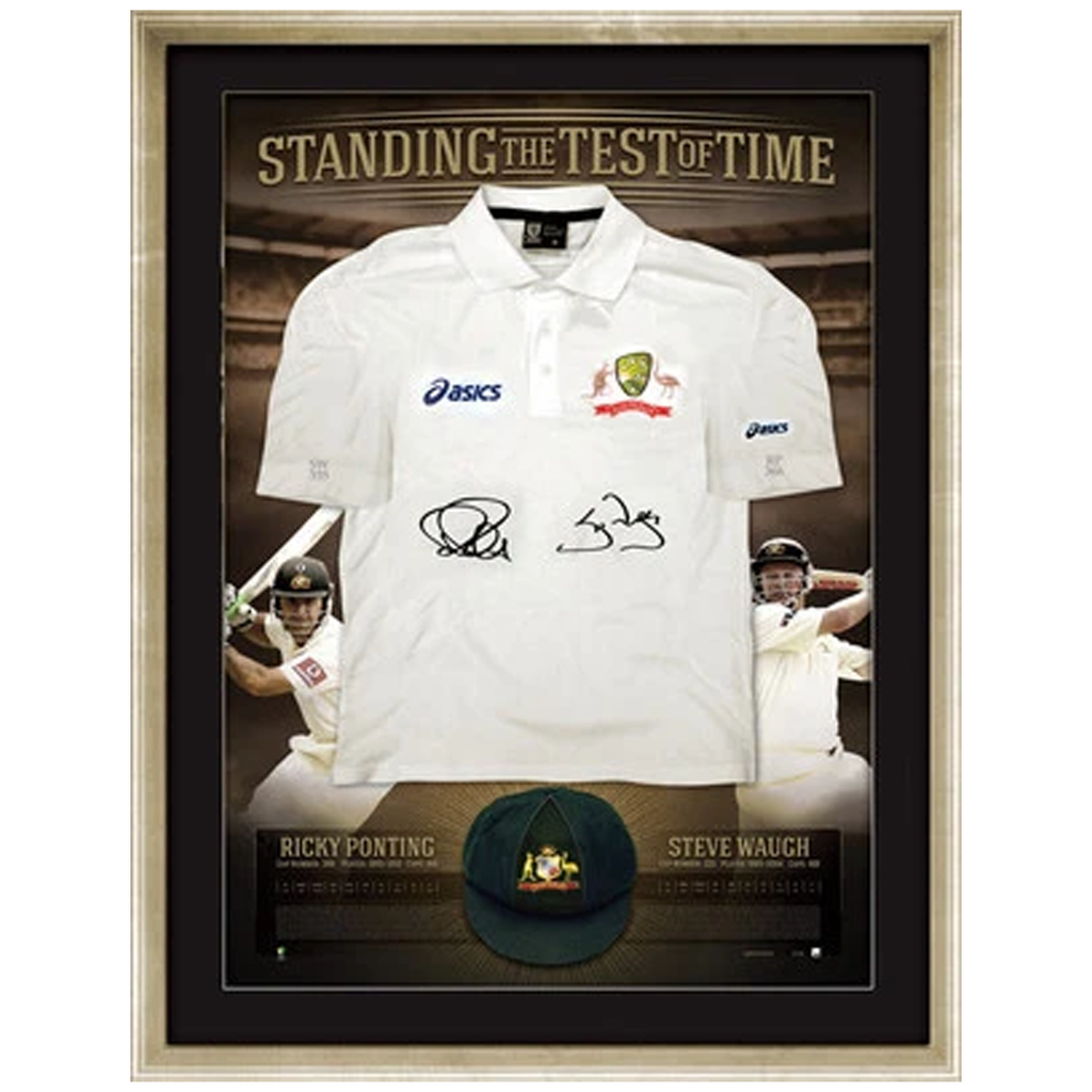 Ricky Ponting and Steve Waugh Signed Test Shirt "Standing the Test of Time" Framed - 1131