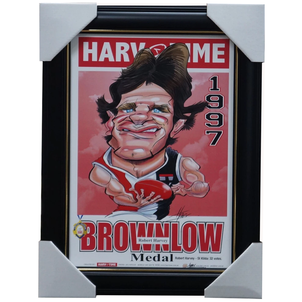 Robert Harvey 1997 St Kilda Brownlow Medal Caricature Harv Time Print Framed - 3477