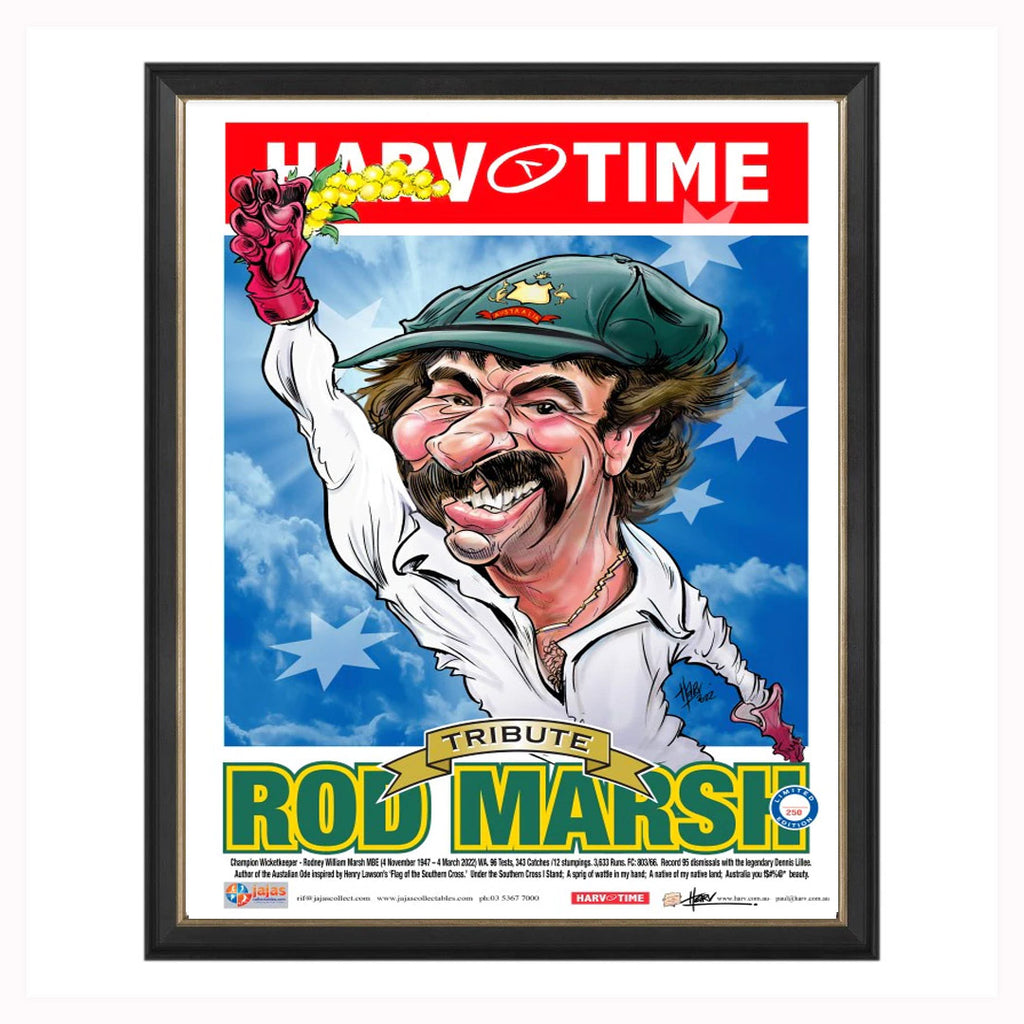 Rod Marsh Tribute Harv Time Caricature Limited Edition Print Framed - 5154