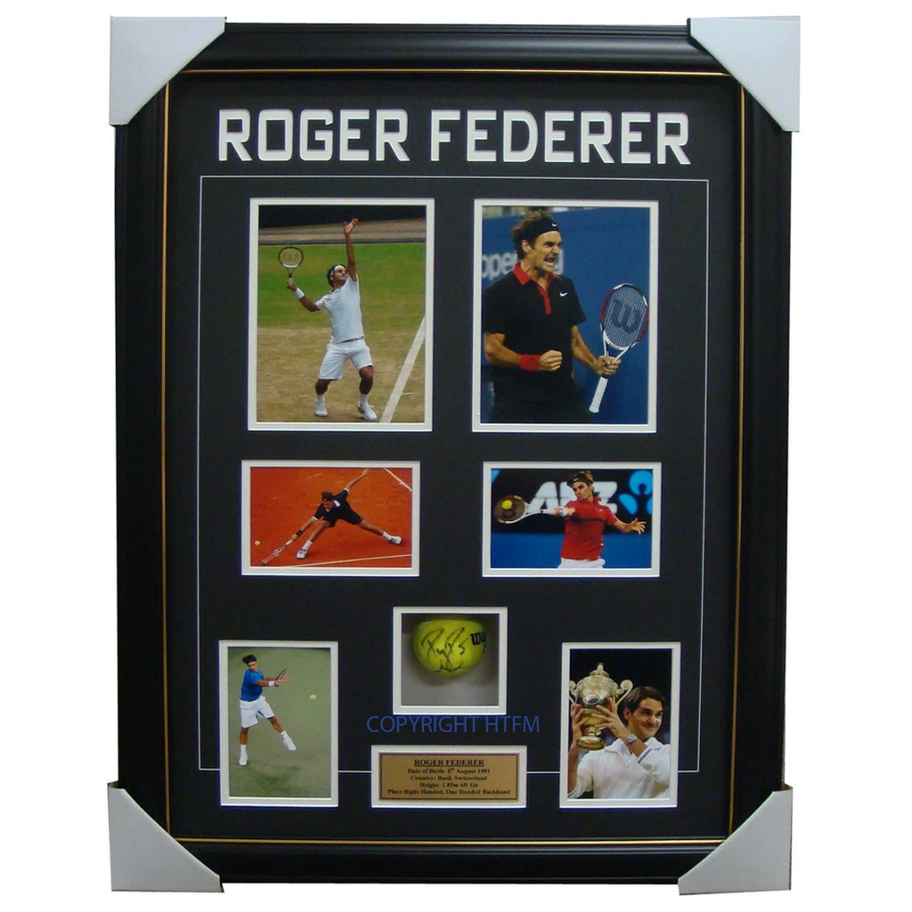 Roger Federer Grand Slam Champion Signed Tennis Ball With Photos Framed + Coa - 1201