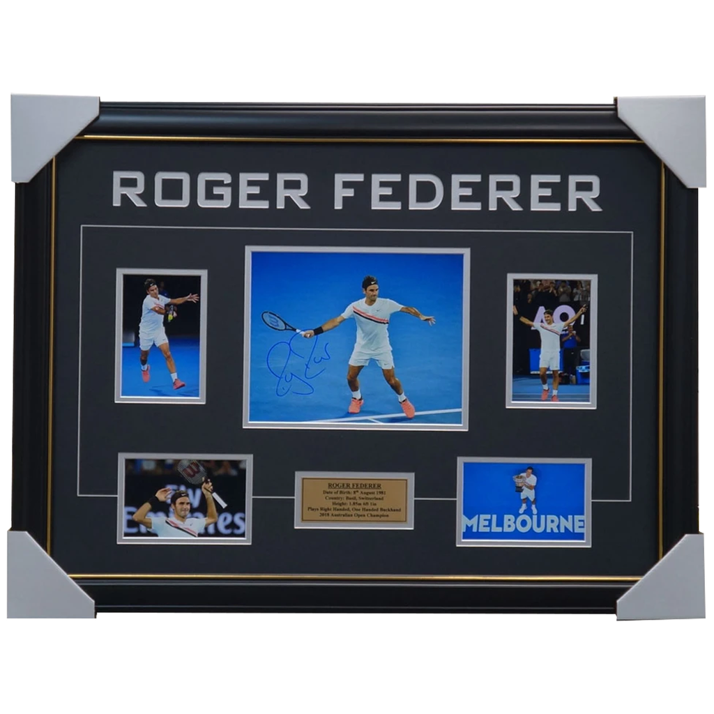 Roger Federer Signed Photo Collage Framed 2018 Australian Open Gram Slam Champion - 1234