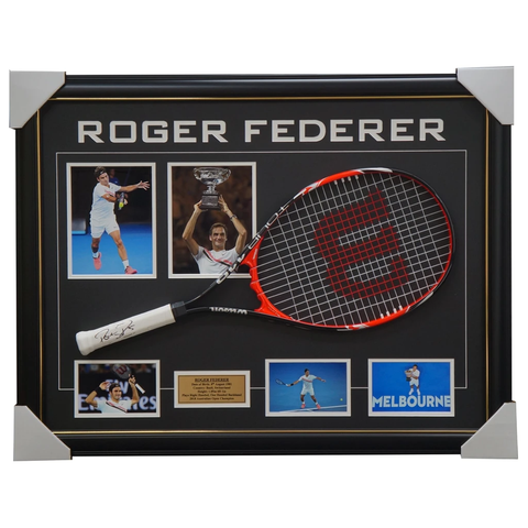 Roger Federer Signed Tennis Racket with Photos Framed 2018 Australian Open Champion - 1667