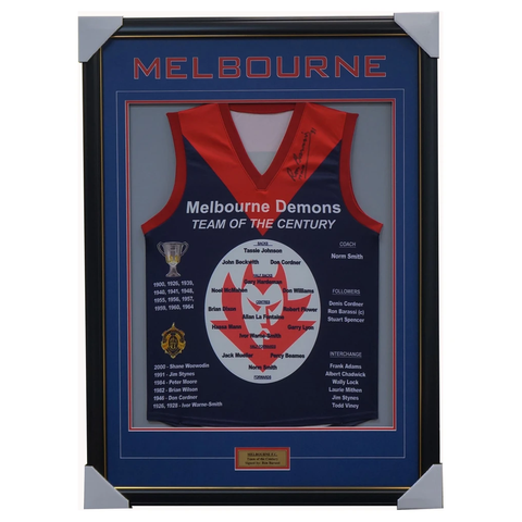 Ron Barassi Signed Melbourne Team of the Century Jumper Framed - 3597