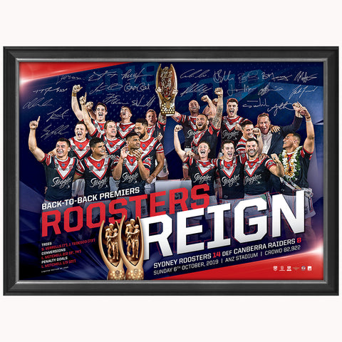 Sydney Roosters 2019 Premiers Back to Back Nrl Team Signed Official Print Framed - 3846