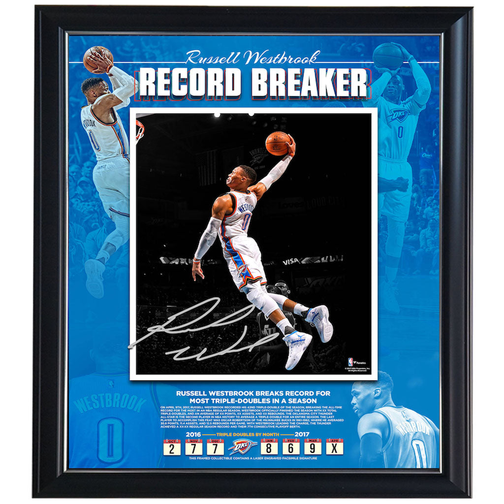 Russell Westbrook Oklahoma City Thunder Fanatics Authentic Framed 16" X 20" Triple-double Record Breaking Floated Photo Collage With Engraved Facsimile Signature Frame - 4587