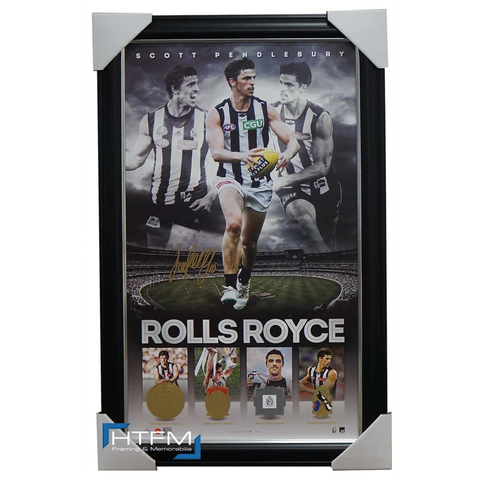 Scott Pendlebury Signed Collingwood Rolls Royce Litho Print Framed with Medals - 2521