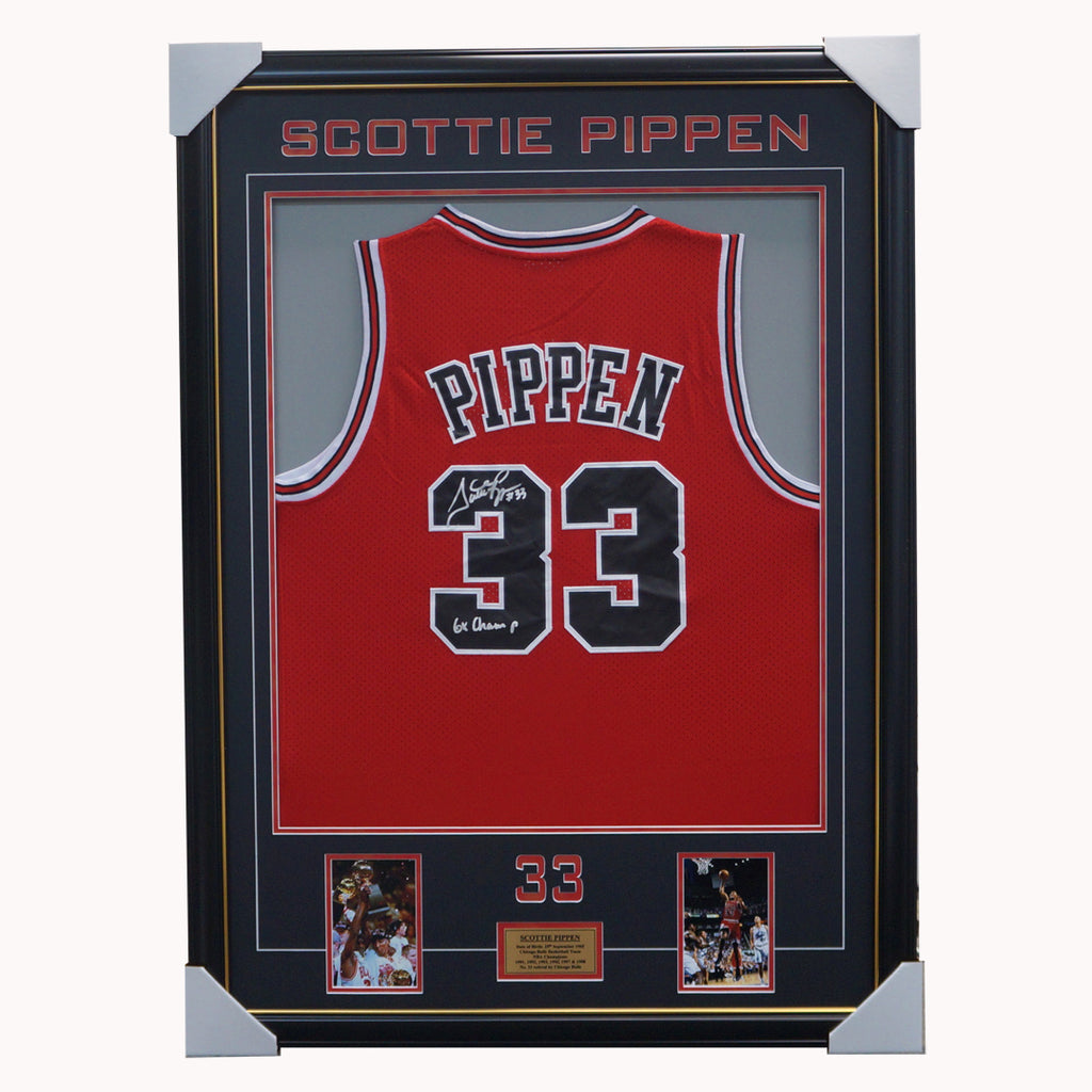 Scottie Pippen Chicago Bulls Nba Signed #33 Jersey Framed 6 X Nba Champion - 4503