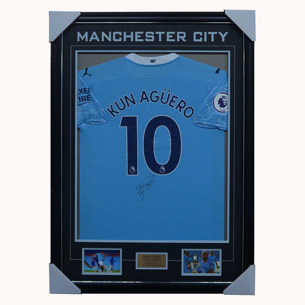 Sergio Aguero Signed Manchester City Jersey Framed With Photos and Plaque + Coa - 3251