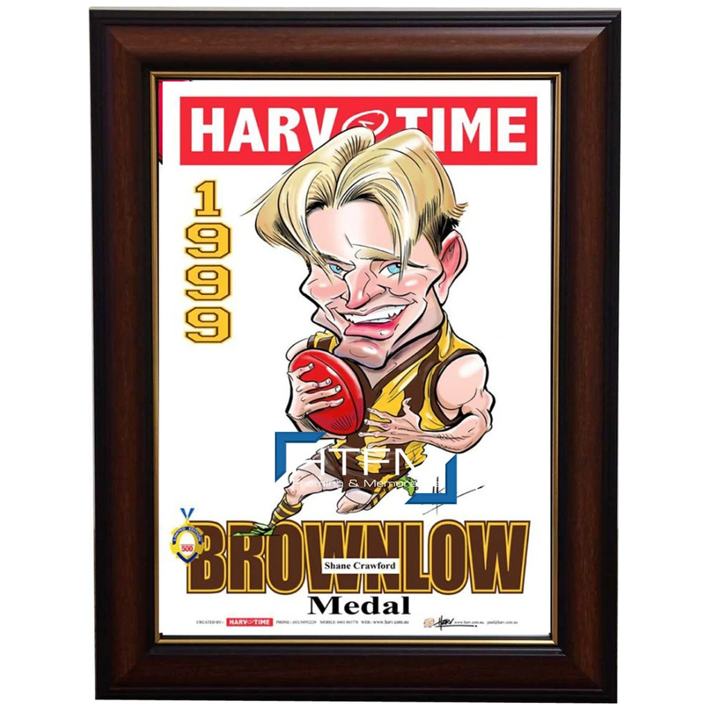 Shane Crawford Hawthorn 1999 Brownlow Medal Harv Time L/e Print Framed Premiers - 2631